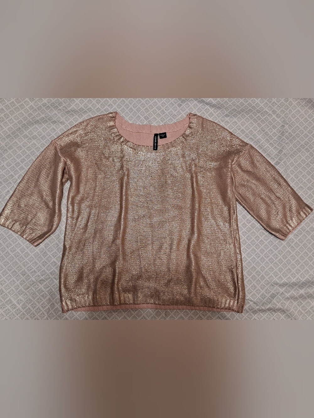 Charlotte Rose Gold Metallic Knit Sweater with Blush Trim Size M